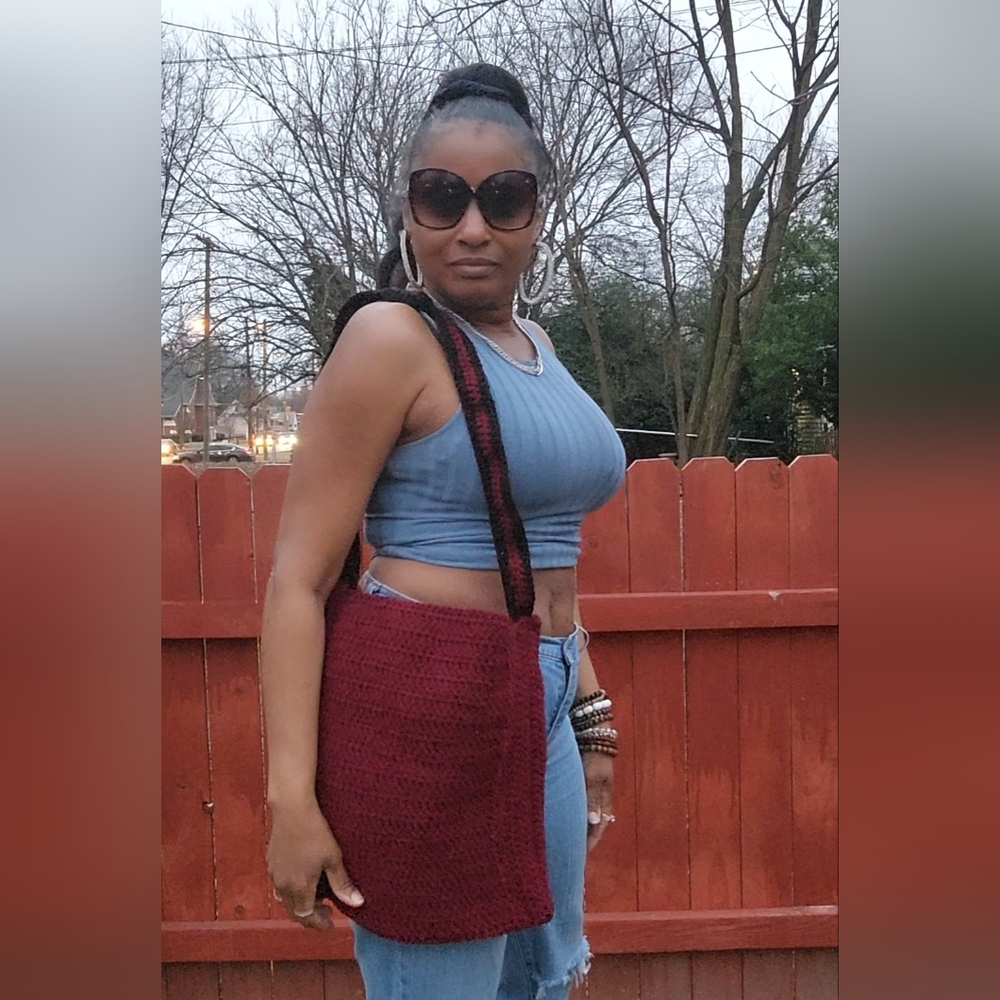Burgundy Crochet Tote Bag